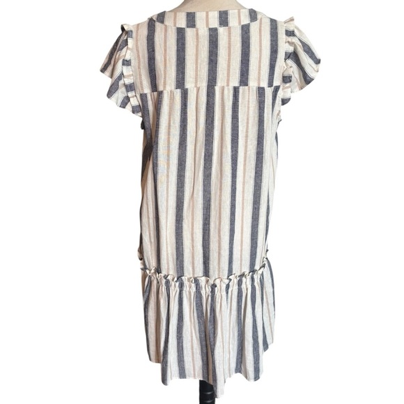 Cynthia Rowley Linen Striped Button Front Ruffle Dress Medium Resortwear Summer - Picture 4 of 12